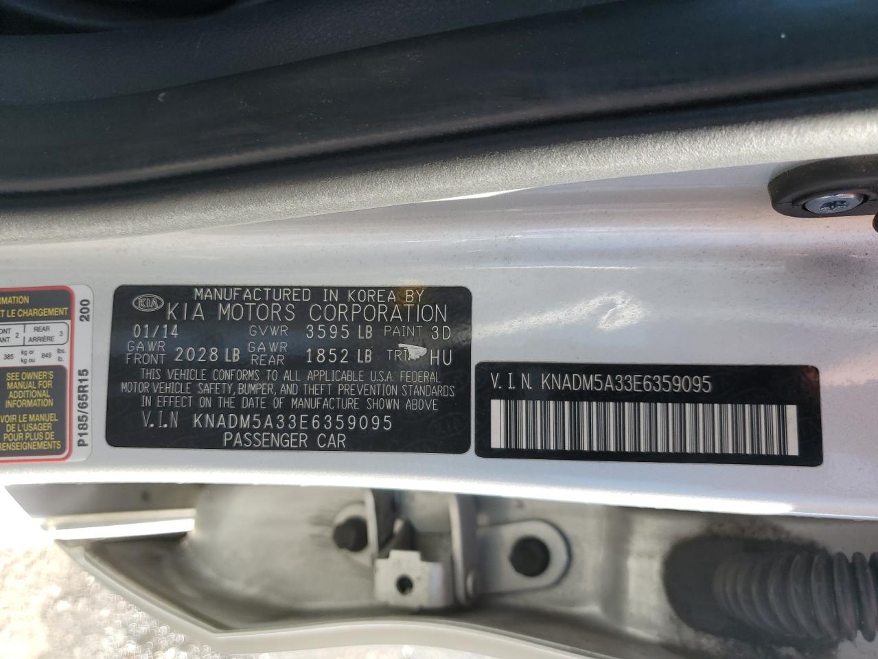 KNADM5A33E6359095 2014 Kia Rio Lx