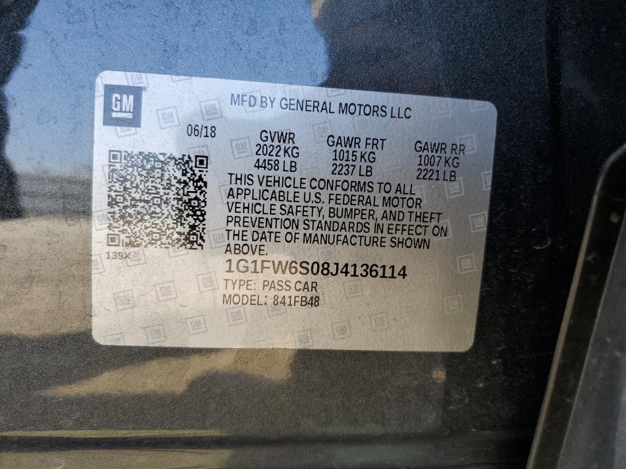 1G1FW6S08J4136114 2018 Chevrolet Bolt Ev Lt