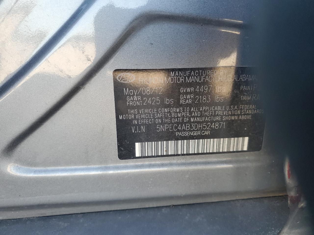 5NPEC4AB3DH524871 2013 Hyundai Sonata Se