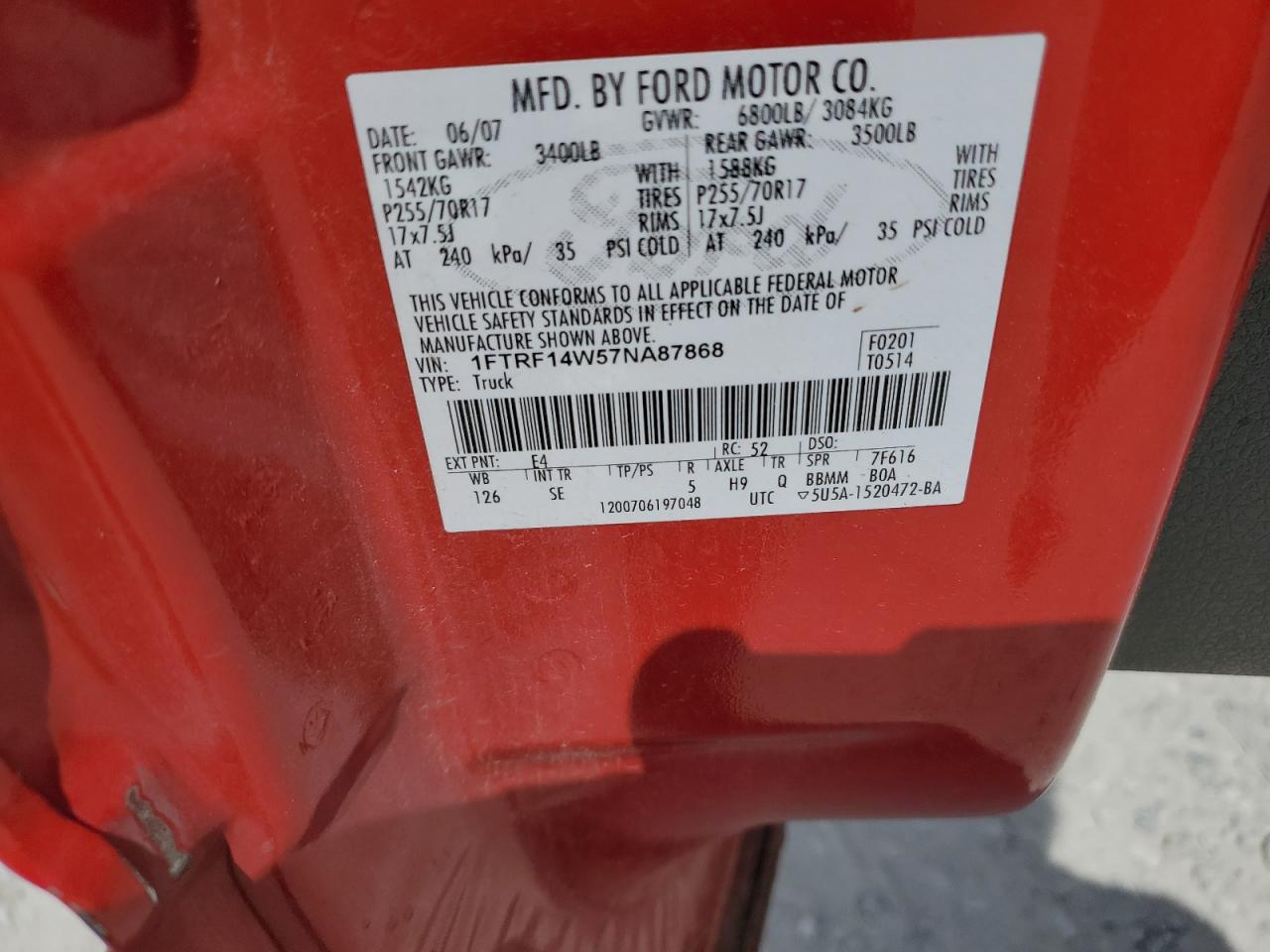 1FTRF14W57NA87868 2007 Ford F150