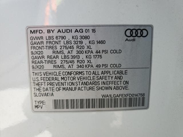 2015 Audi Q7 Premium Plus VIN: WA1LGAFEXFD014758 Lot: 58094174