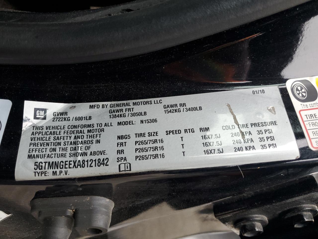 5GTMNGEEXA8121842 2010 Hummer H3