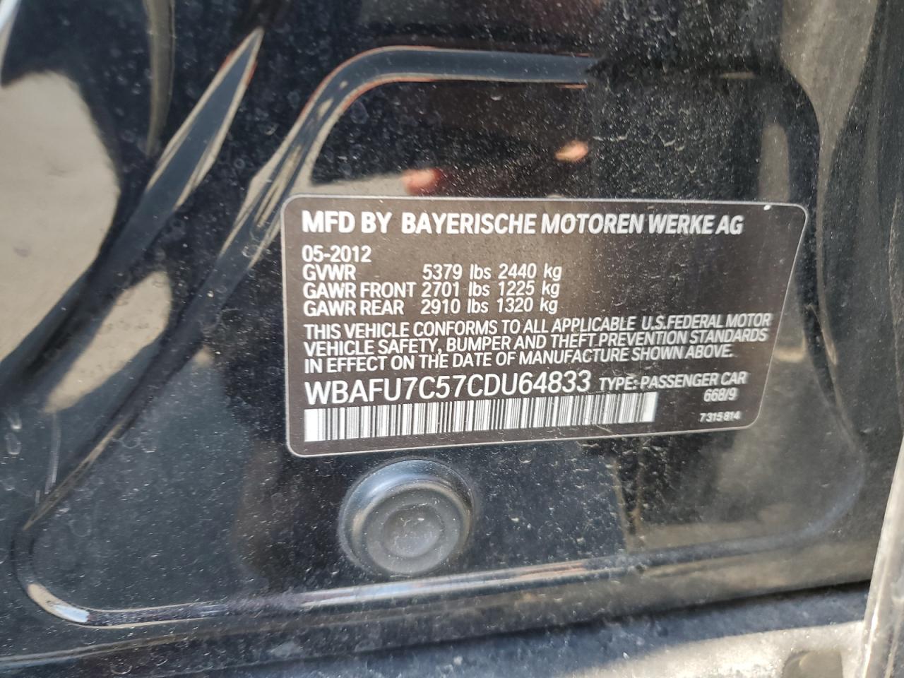 WBAFU7C57CDU64833 2012 BMW 535 Xi