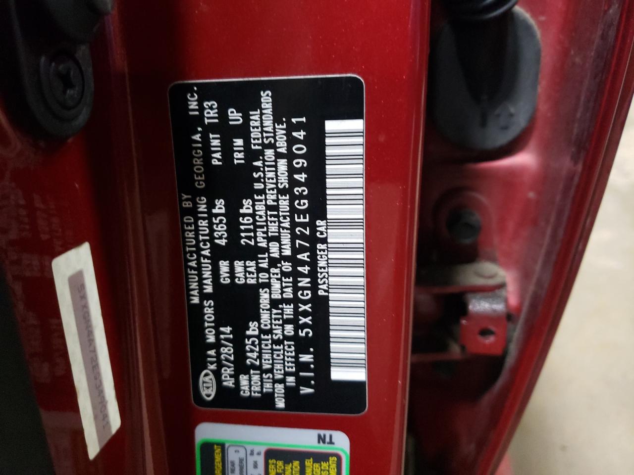 5XXGN4A72EG349041 2014 Kia Optima Ex