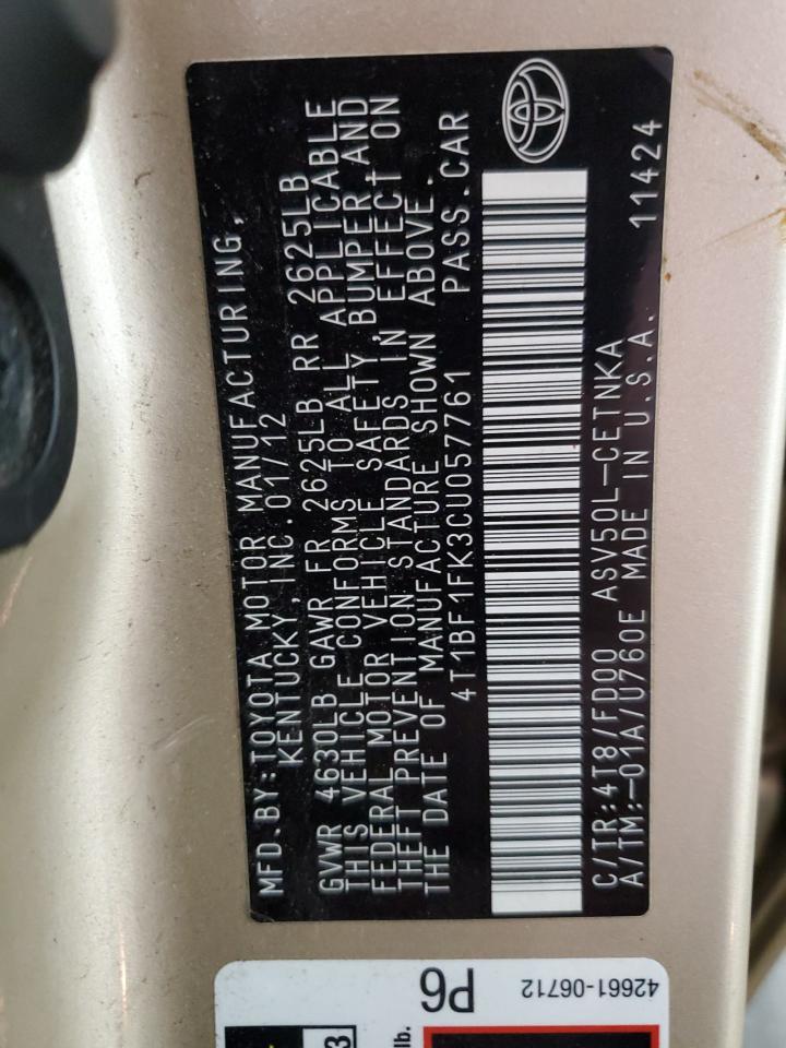 4T1BF1FK3CU057761 2012 Toyota Camry Base