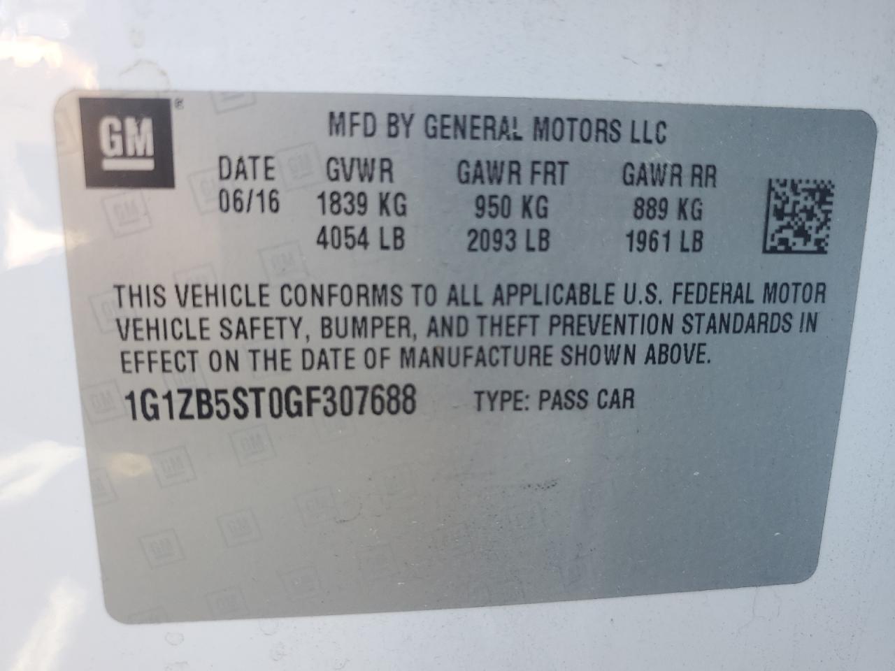 1G1ZB5ST0GF307688 2016 Chevrolet Malibu Ls