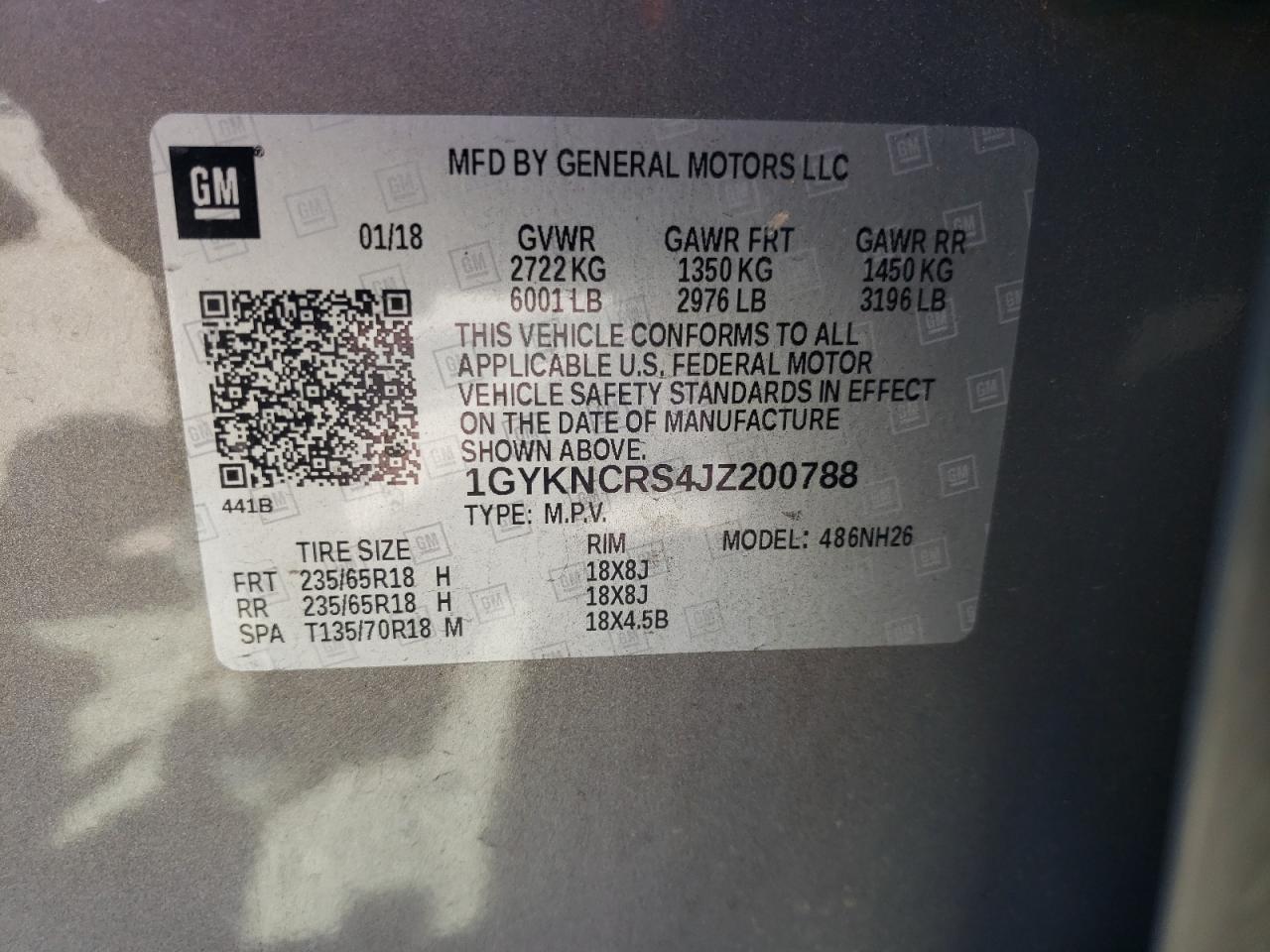 1GYKNCRS4JZ200788 2018 Cadillac Xt5 Luxury