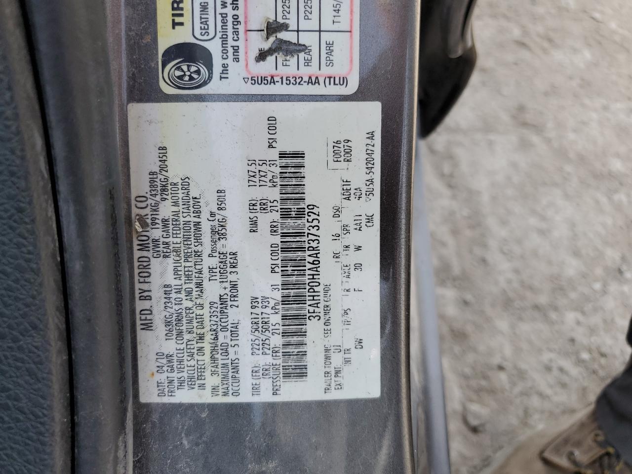 3FAHP0HA6AR373529 2010 Ford Fusion Se