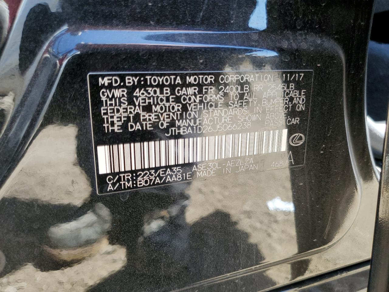 JTHBA1D26J5066238 2018 Lexus Is 300