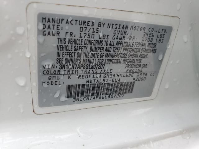 2016 Nissan Versa S VIN: 3N1CN7AP8GL807207 Lot: 59113834