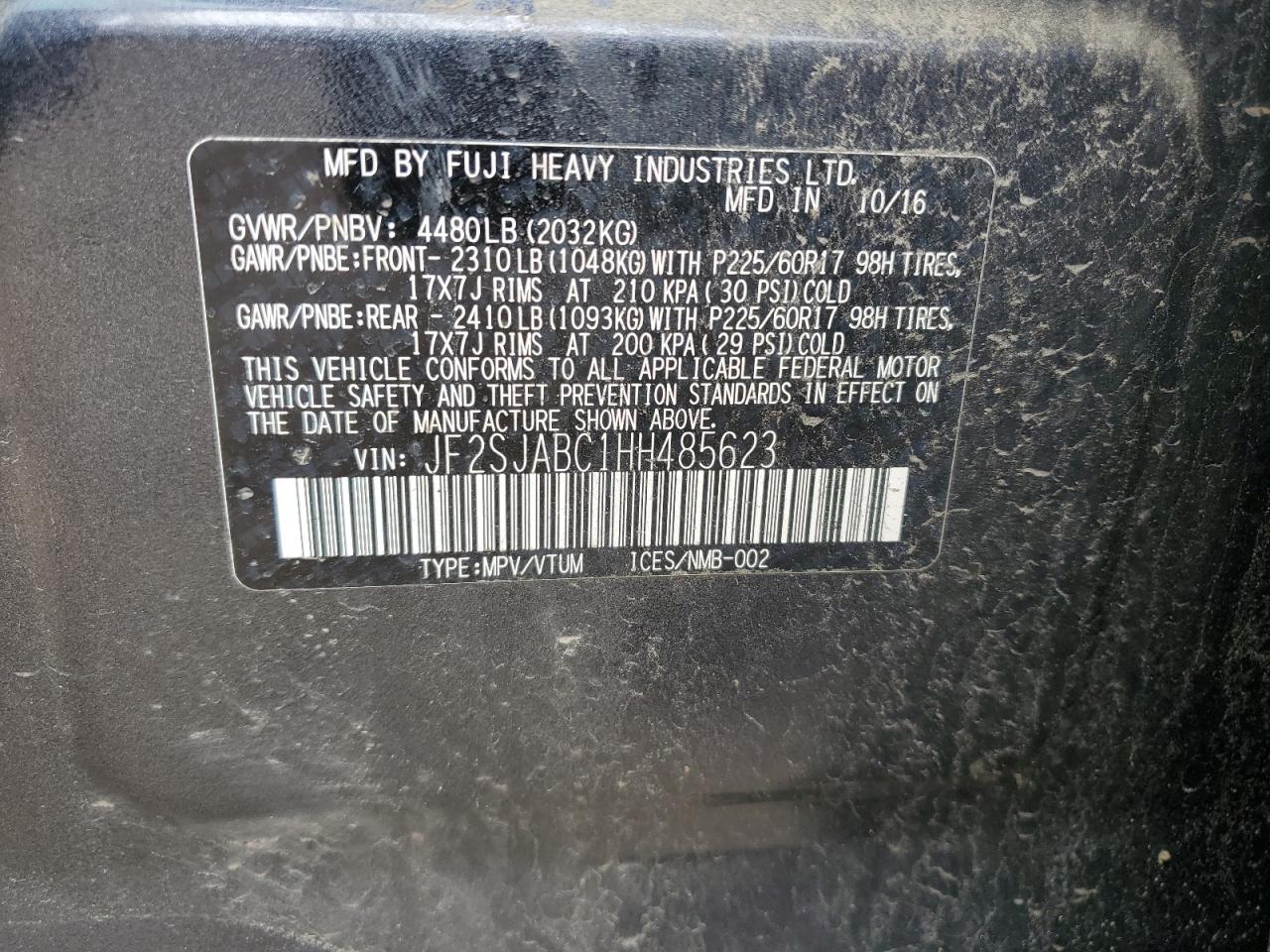 JF2SJABC1HH485623 2017 Subaru Forester 2.5I