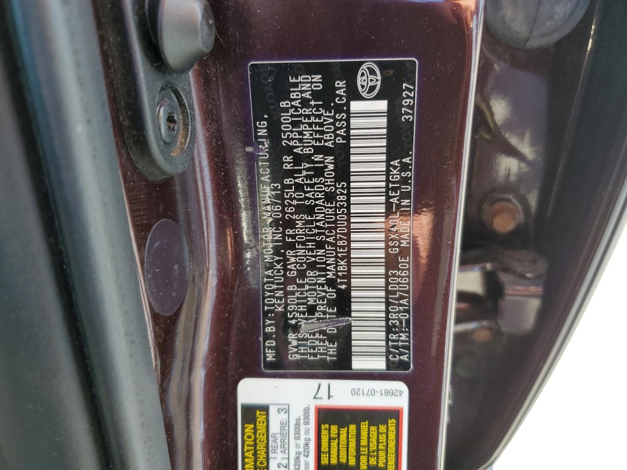 4T1BK1EB7DU053825 2013 Toyota Avalon Base