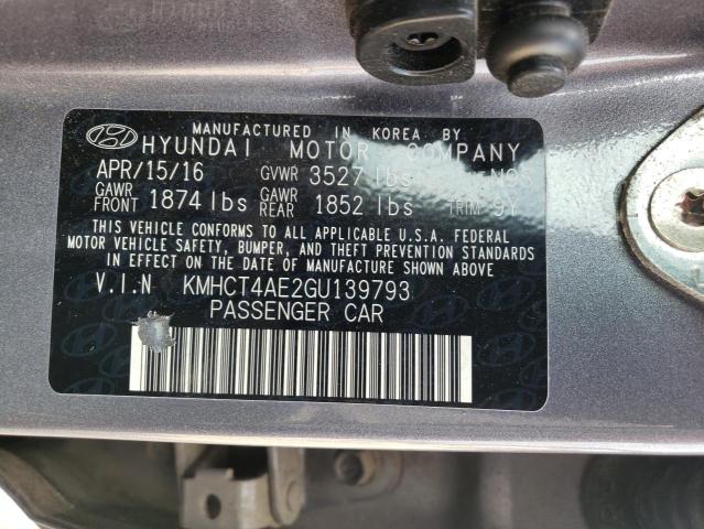 2016 Hyundai Accent Se VIN: KMHCT4AE2GU139793 Lot: 58621184