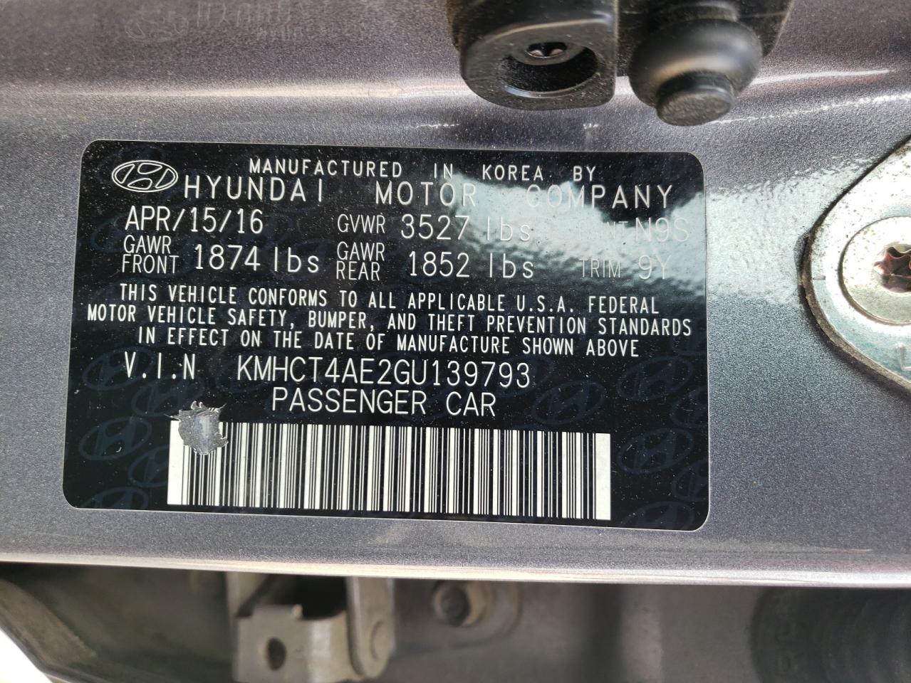 KMHCT4AE2GU139793 2016 Hyundai Accent Se