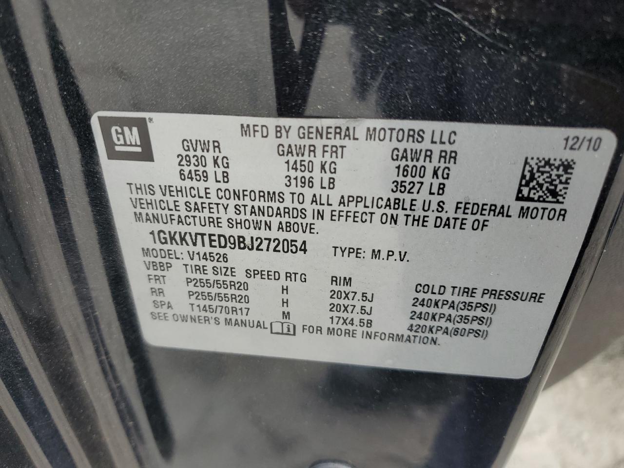 1GKKVTED9BJ272054 2011 GMC Acadia Denali