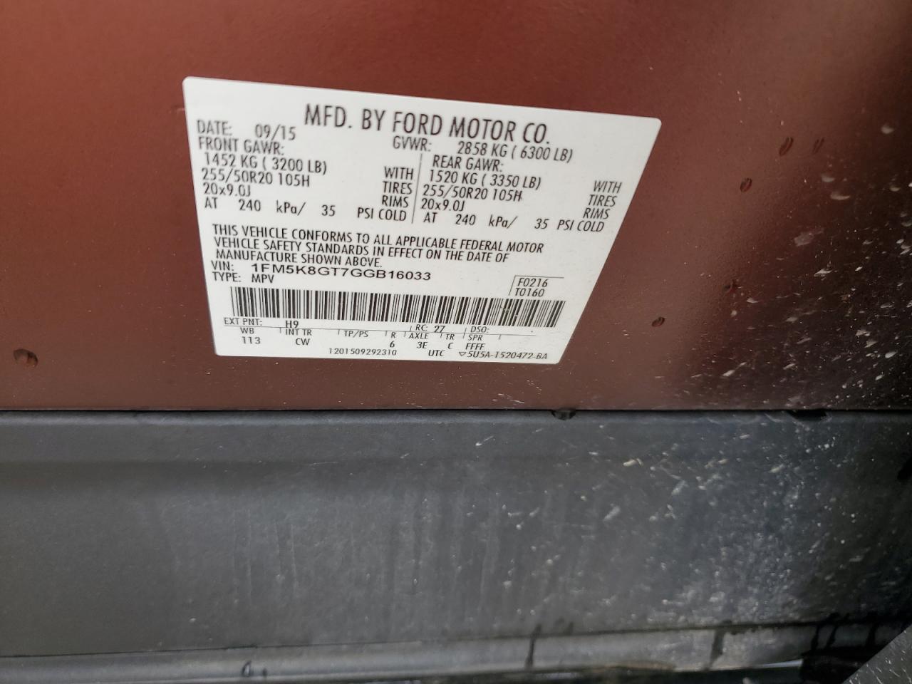 1FM5K8GT7GGB16033 2016 Ford Explorer Sport