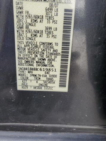 2008 Nissan Pathfinder Le VIN: 5N1BR18B88C619851 Lot: 59519504
