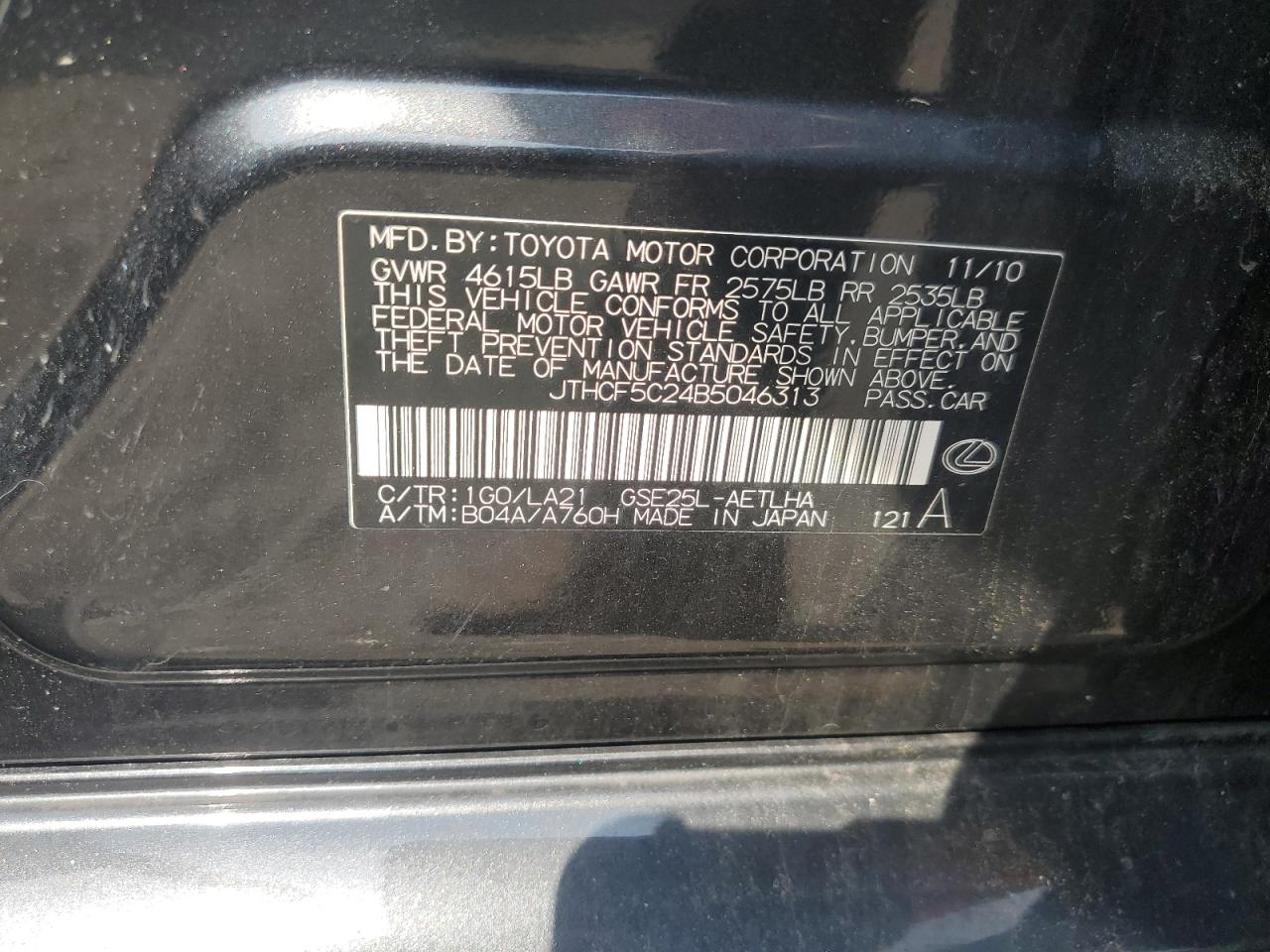 JTHCF5C24B5046313 2011 Lexus Is 250