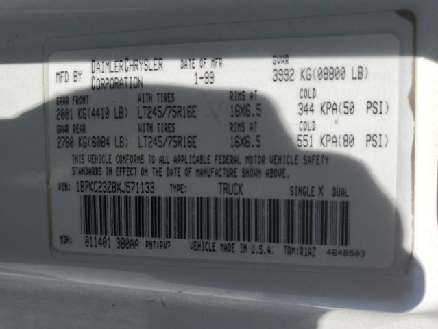 1999 Dodge Ram 2500 VIN: 1B7KC23Z8XJ571133 Lot: 58560464