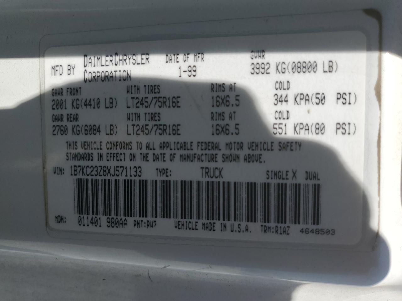 1B7KC23Z8XJ571133 1999 Dodge Ram 2500
