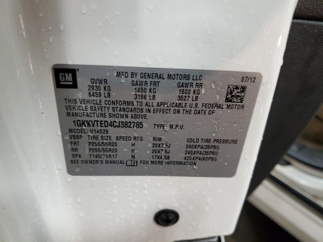 1GKKVTED4CJ382785 2012 GMC Acadia Denali