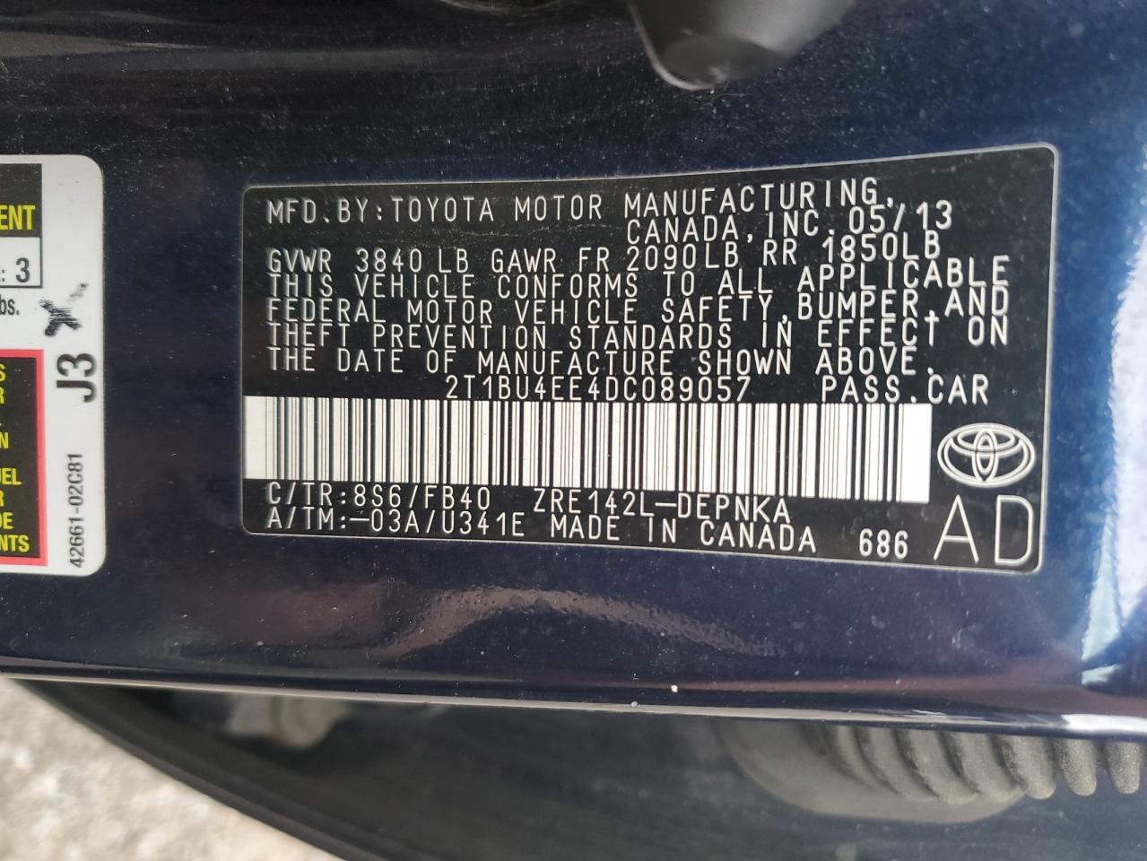 2T1BU4EE4DC089057 2013 Toyota Corolla Base