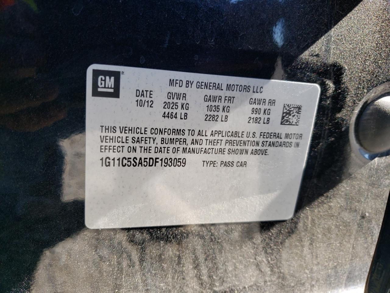 1G11C5SA5DF193059 2013 Chevrolet Malibu 1Lt