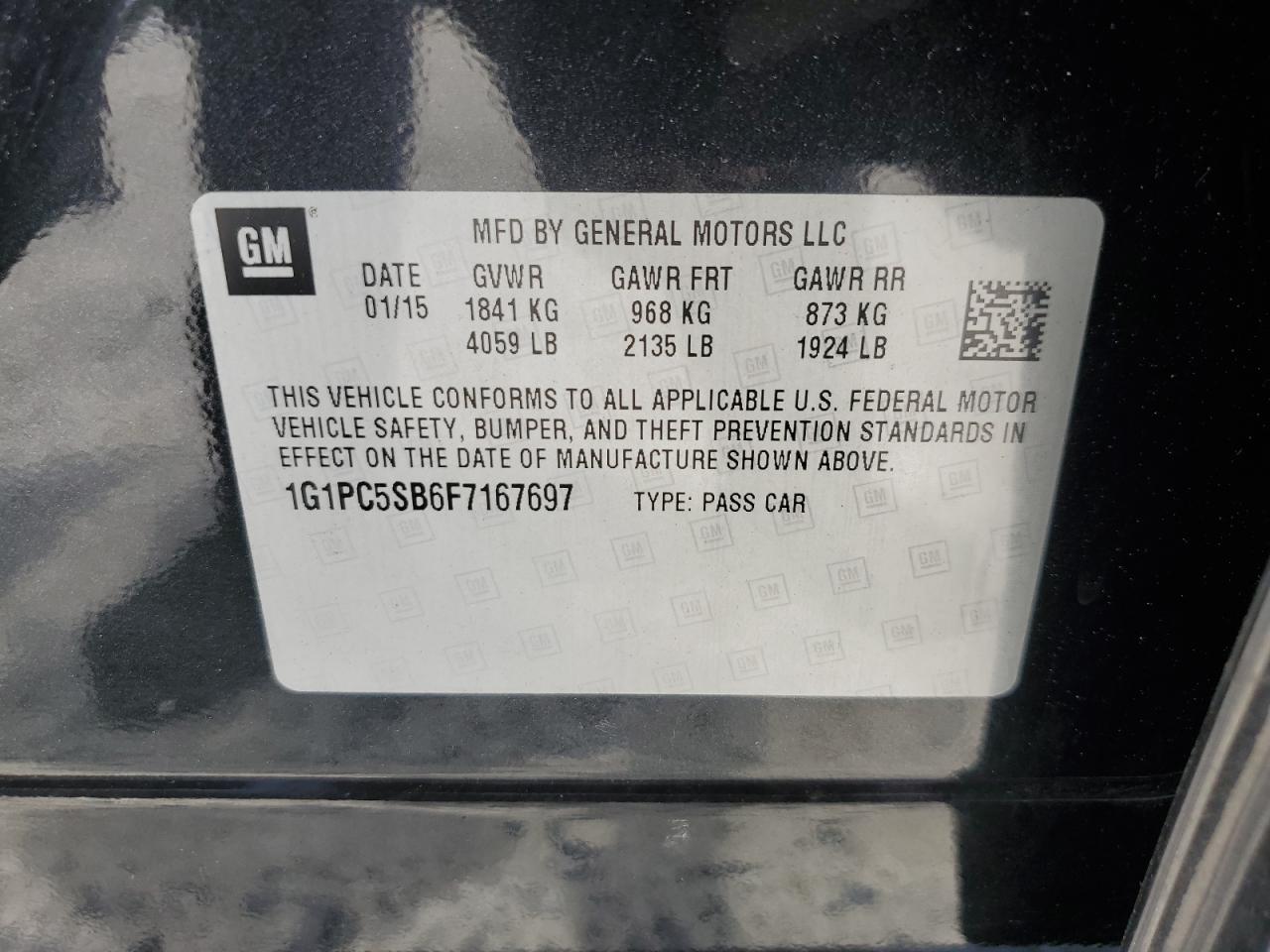 1G1PC5SB6F7167697 2015 Chevrolet Cruze Lt