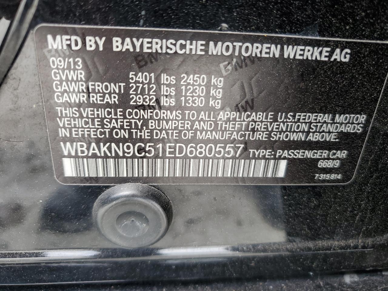 WBAKN9C51ED680557 2014 BMW 550 I