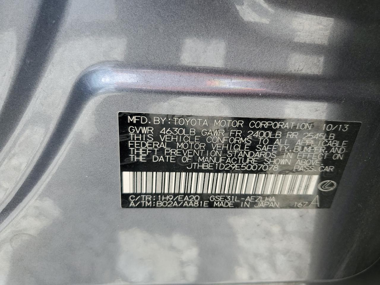 JTHBE1D29E5007078 2014 Lexus Is 350