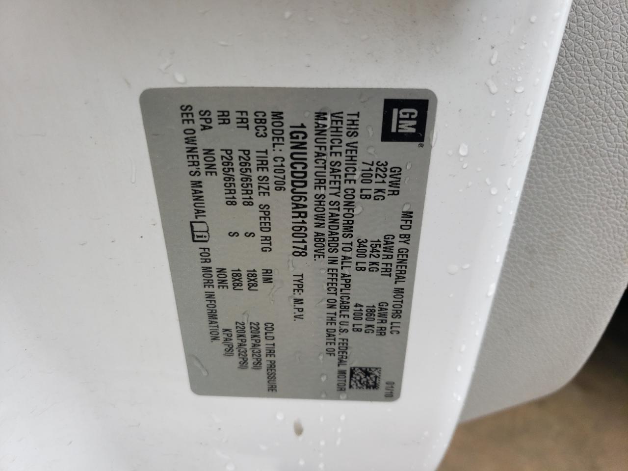 1GNUCDDJ6AR160178 2010 Chevrolet Tahoe Hybrid