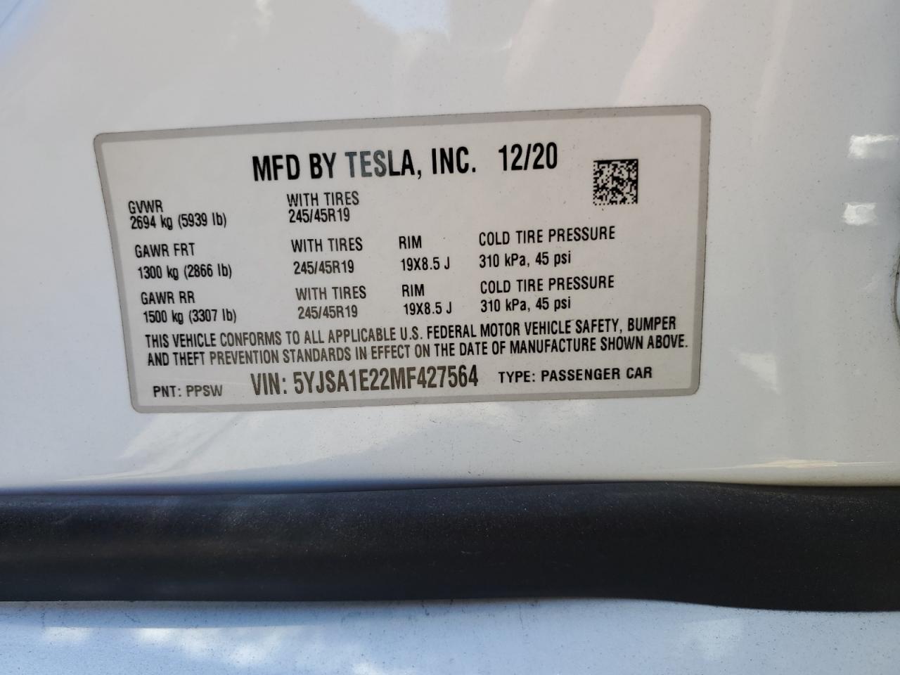 5YJSA1E22MF427564 2021 Tesla Model S