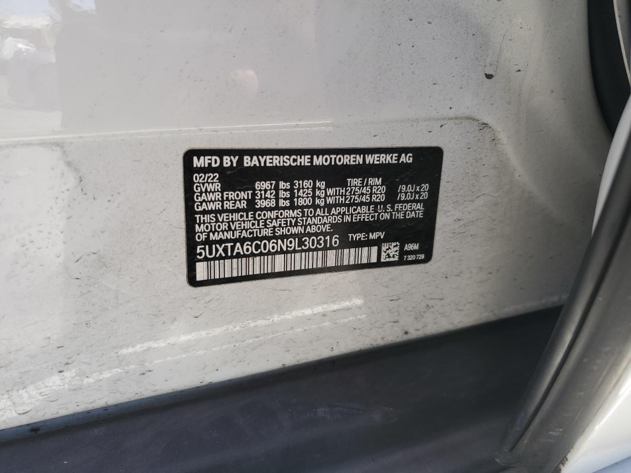 5UXTA6C06N9L30316 2022 BMW X5 xDrive45E