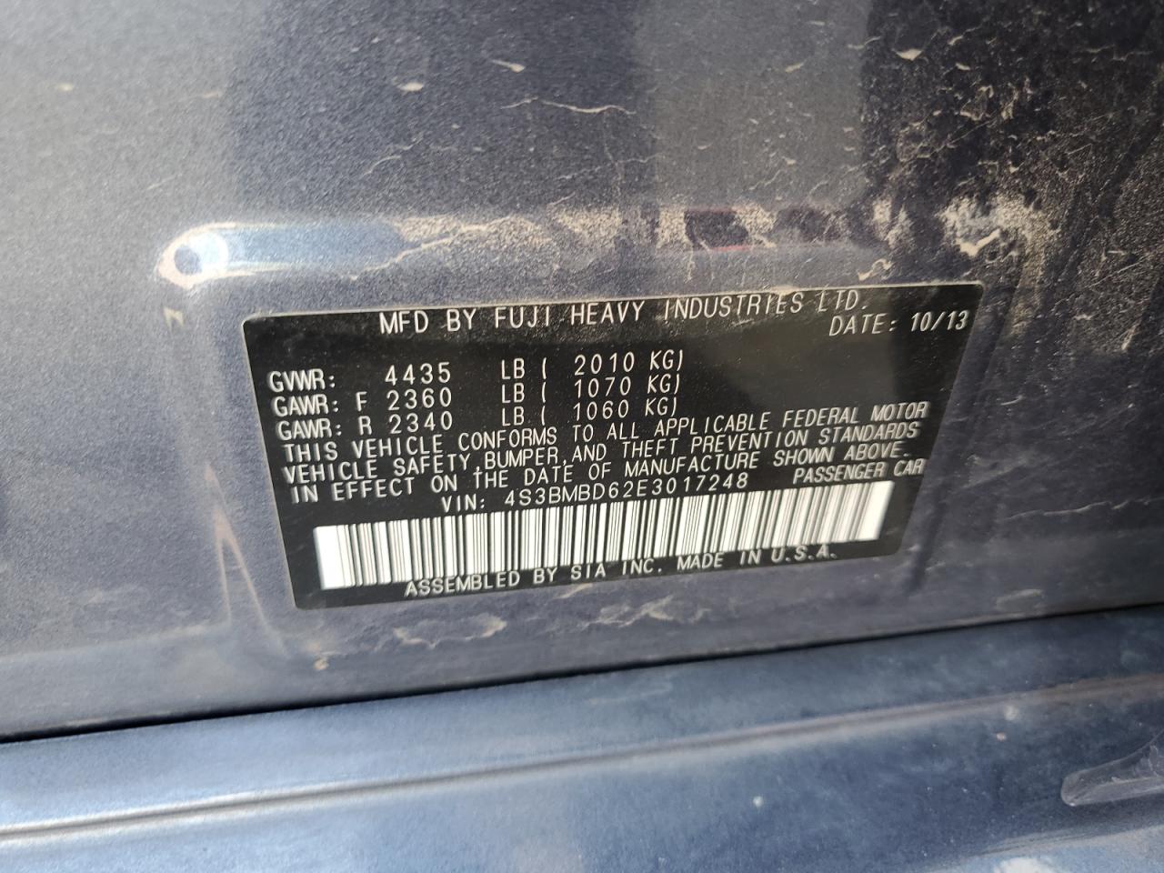 4S3BMBD62E3017248 2014 Subaru Legacy 2.5I Premium