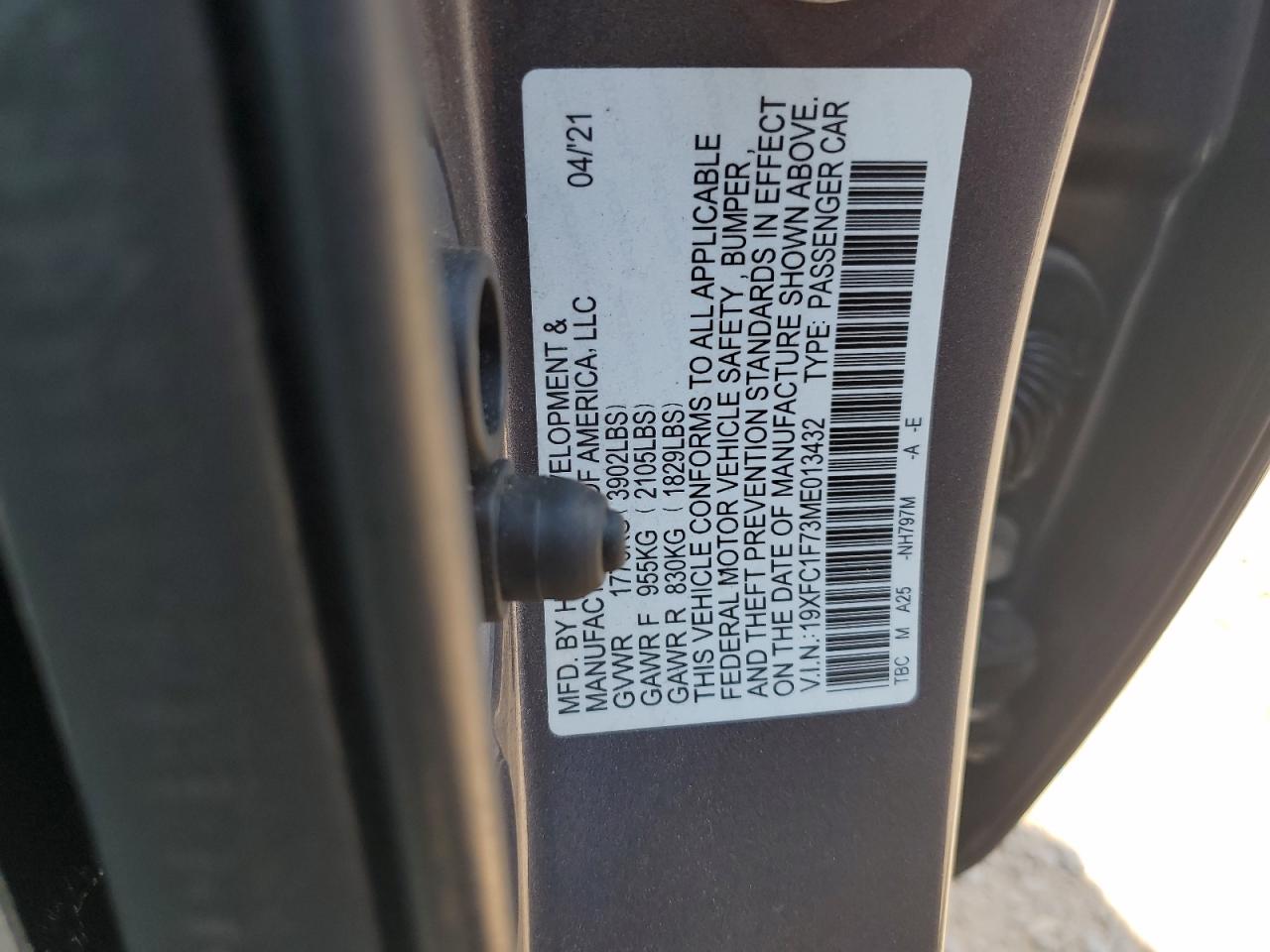 19XFC1F73ME013432 2021 Honda Civic Exl 19XFC1F73ME013432 2021 Honda Civic Exl