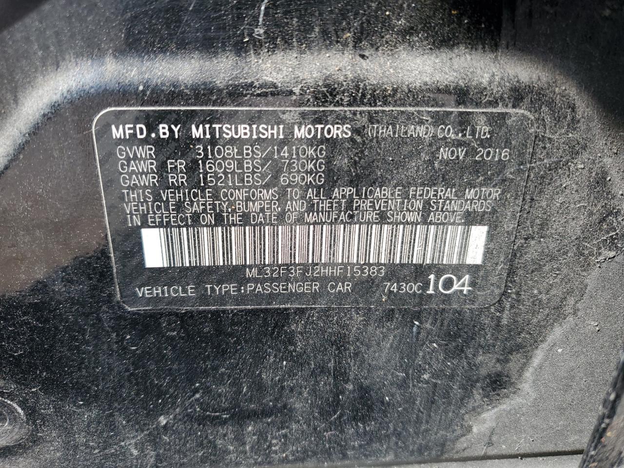 ML32F3FJ2HHF15383 2017 Mitsubishi Mirage G4 Es