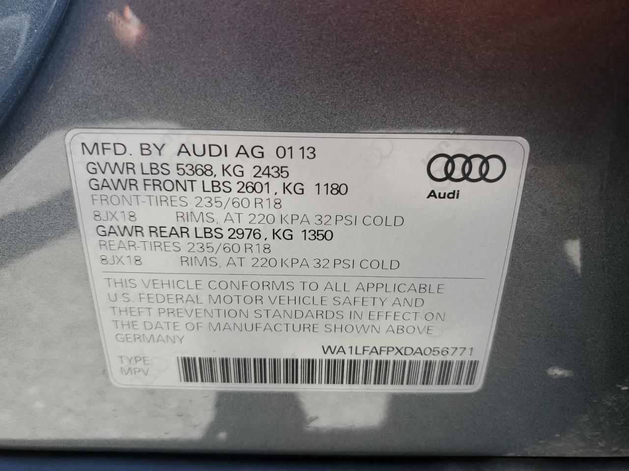 WA1LFAFPXDA056771 2013 Audi Q5 Premium Plus