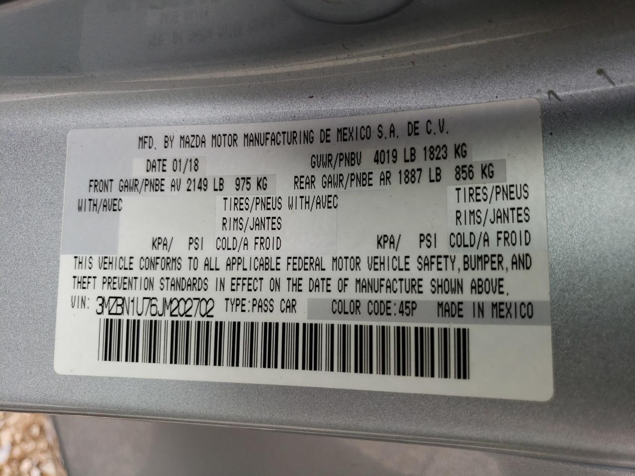 3MZBN1U76JM202702 2018 Mazda 3 Sport