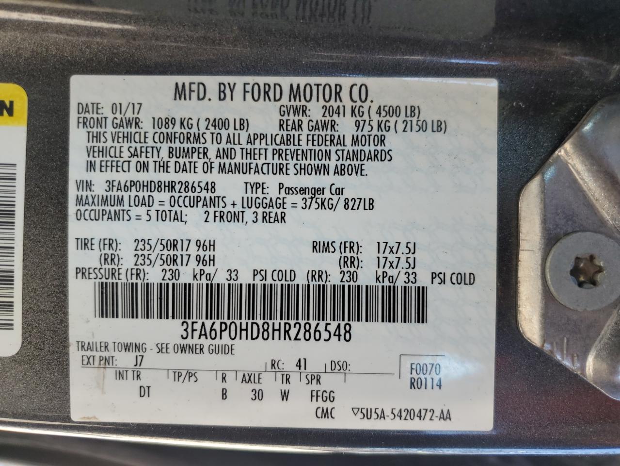 2017 Ford Fusion Se vin: 3FA6P0HD8HR286548