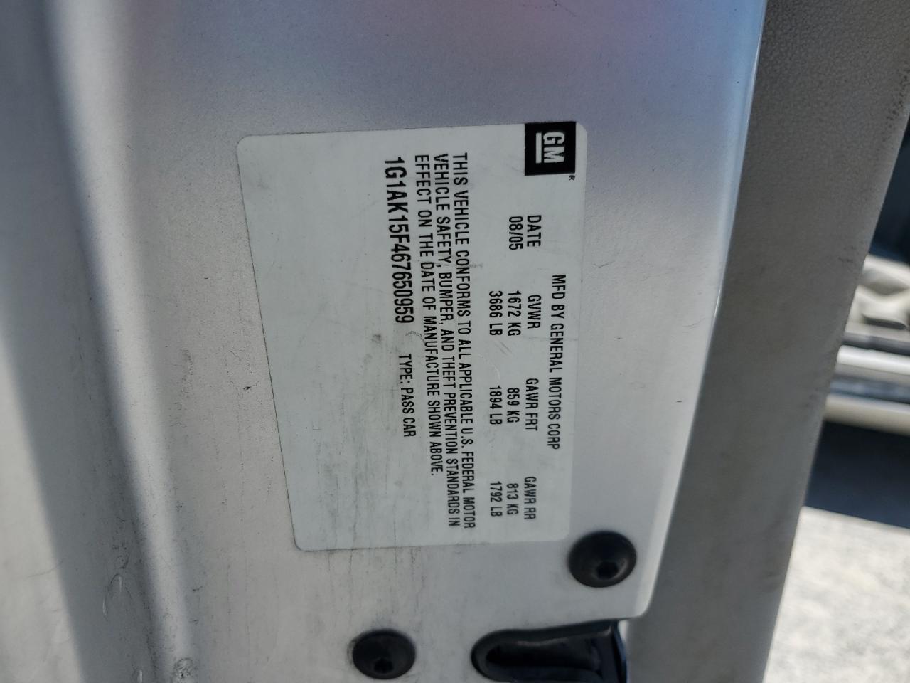 1G1AK15F467650959 2006 Chevrolet Cobalt Ls