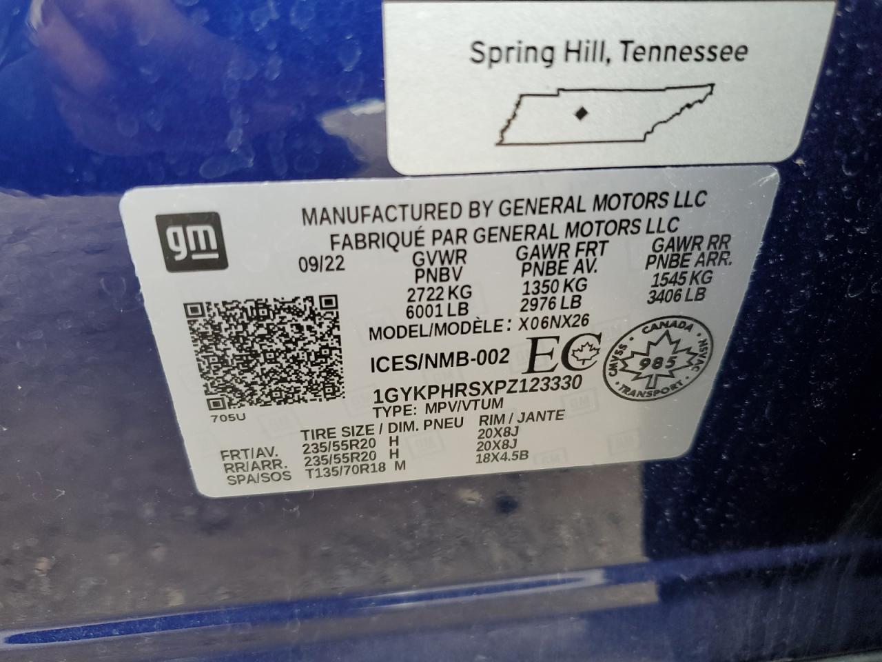 1GYKPHRSXPZ123330 2023 Cadillac Xt6 Sport Platinum