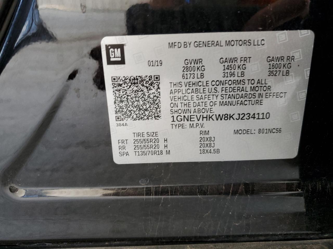 1GNEVHKW8KJ234110 2019 Chevrolet Traverse Lt