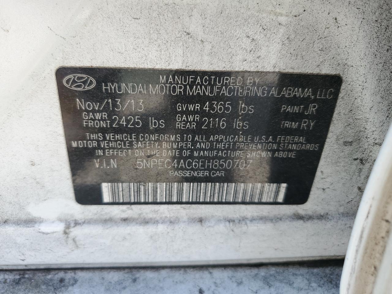 5NPEC4AC6EH850707 2014 Hyundai Sonata Se