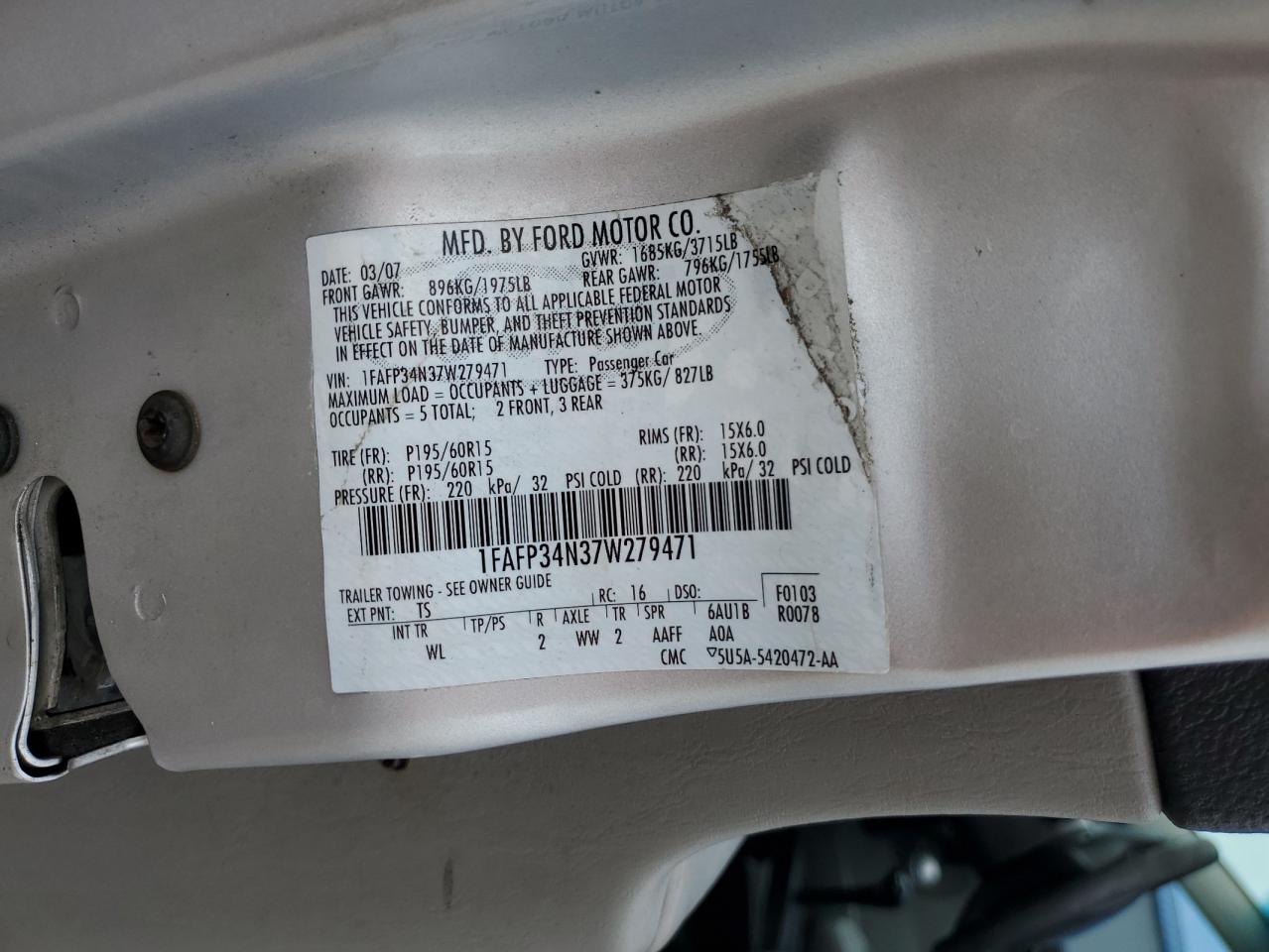 1FAFP34N37W279471 2007 Ford Focus Zx4