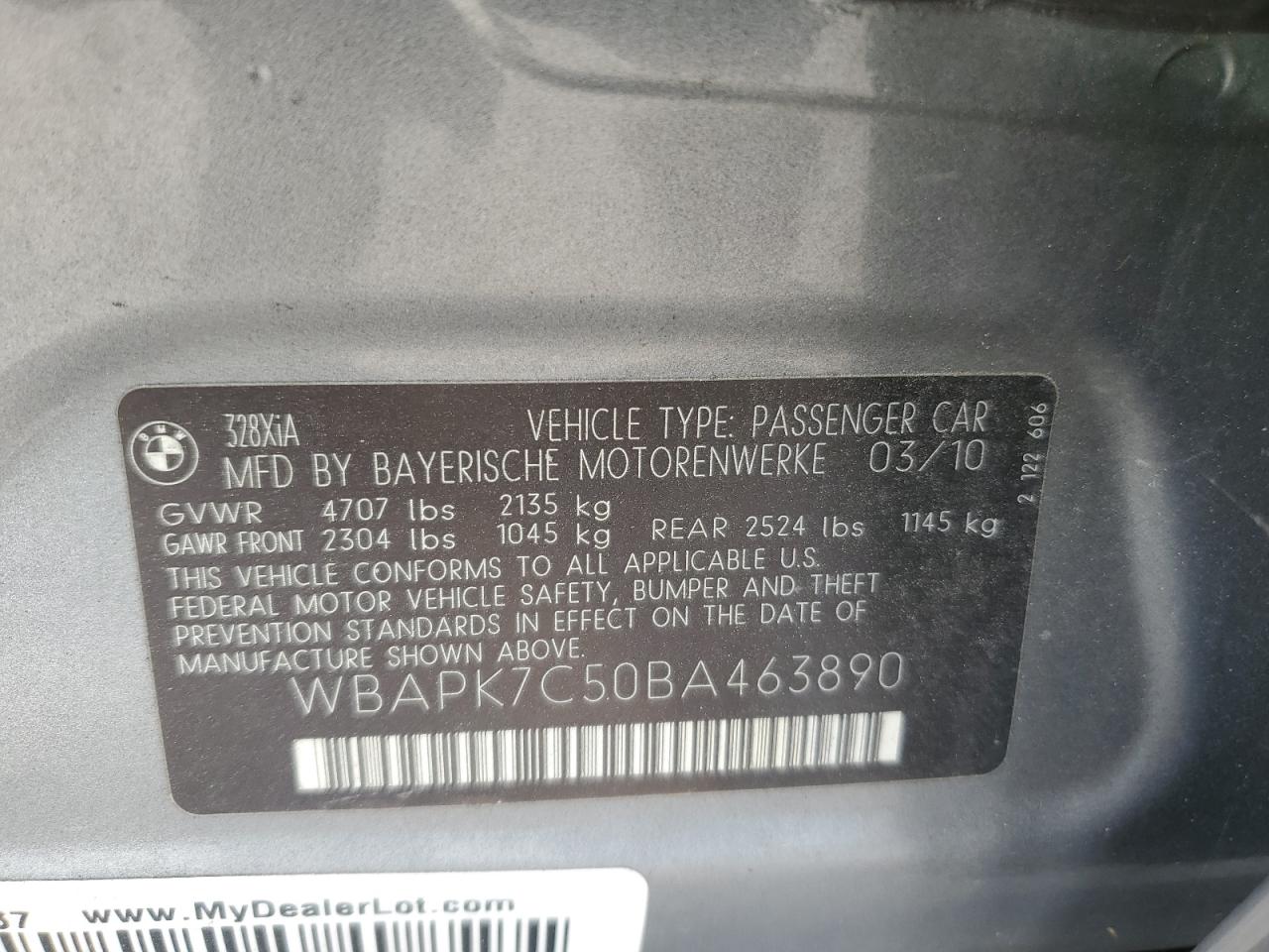 WBAPK7C50BA463890 2011 BMW 328 Xi