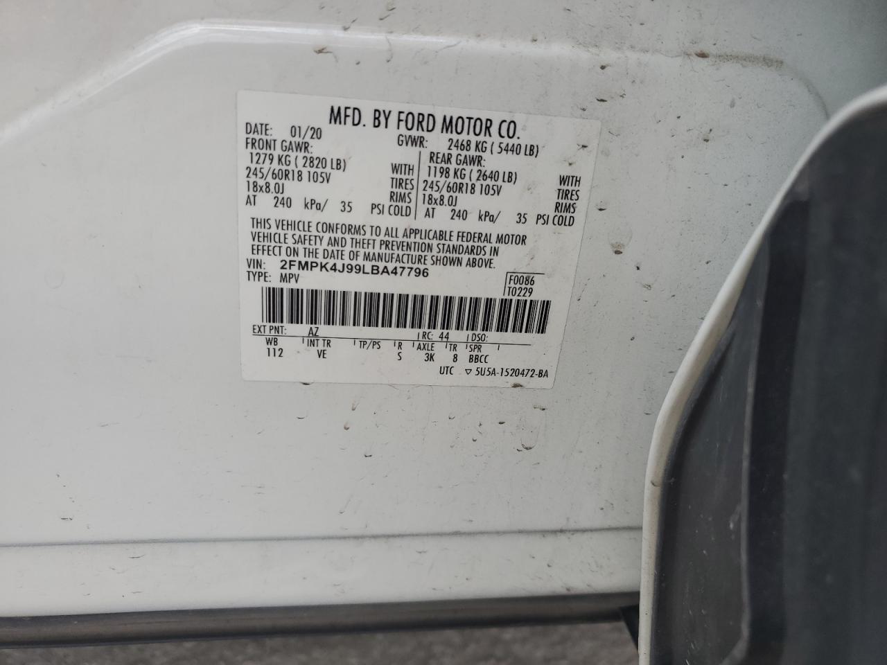 2FMPK4J99LBA47796 2020 Ford Edge Sel