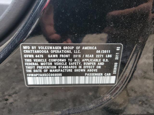 2012 Volkswagen Passat S VIN: 1VWAP7A3XCC003585 Lot: 57086894