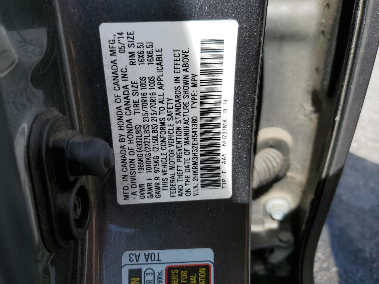 2HKRM3H32EH541380 2014 Honda Cr-V Lx