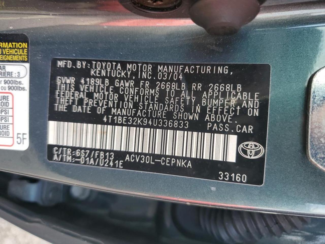 4T1BE32K94U336833 2004 Toyota Camry Le