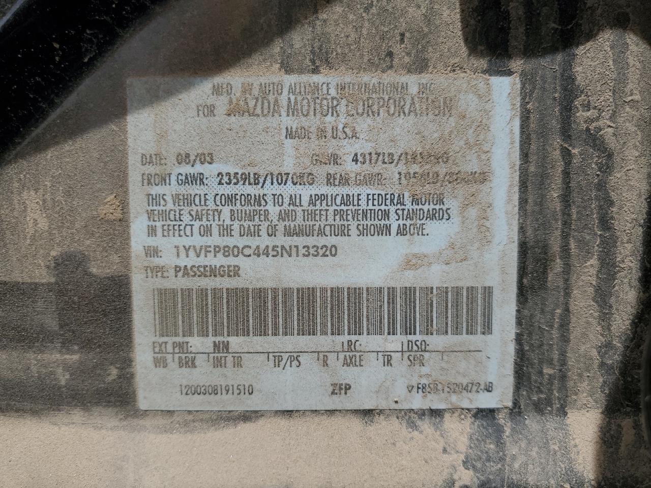 1YVFP80C445N13320 2004 Mazda 6 I